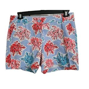 Crown & Ivy Chino Caroline Shorts Women's 10 (34x4) Blue Pink Coral Pockets